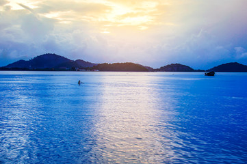 Sea sunset or sunrise with colorful of sky and cloud in twilight