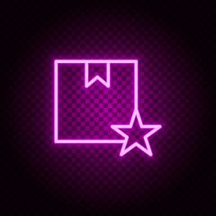 box, delivery, star neon icon. Pink neon vector icon