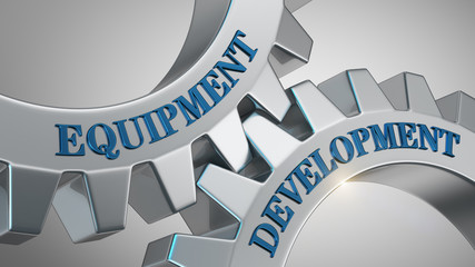 Equipment development concept. Words equipment development written on gear wheels.