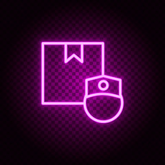 box, delivery, head, human, person neon icon. Pink neon vector icon