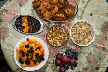 Christmas nuts, dried fruits apricot, sweets, farofa, rabanada Brazil