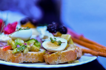 egg toast and basil, appetizer