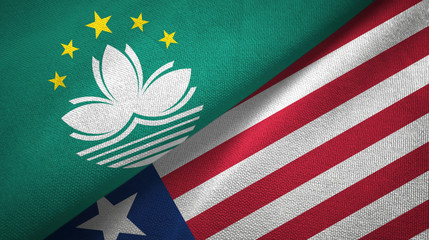 Macau and Liberia two flags textile cloth, fabric texture