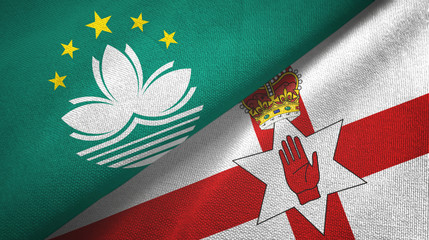 Macau and Northern Ireland two flags textile cloth, fabric texture