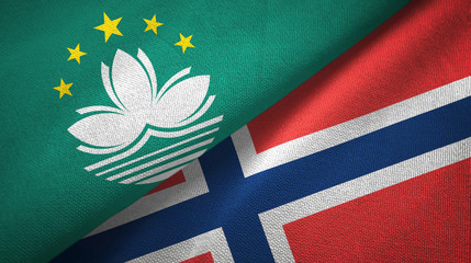 Fototapeta premium Macau and Norway two flags textile cloth, fabric texture
