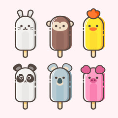 Vector set of Cute animal shaped ice cream. Vector background.