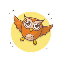 Cute Owl Flying Vector Illustration. Autumn Owl Logo. Baby Owl Cartoon. Education Mascot. Back to School.Flat Cartoon Style Suitable for Web Landing Page, Banner, Flyer, Sticker, Wallpaper, Background