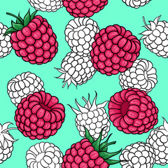 seamless pattern pink, black and white raspberries , symbol of summer. design holiday greeting card and invitation of seasonal summer holidays, beach parties, tourism and travel