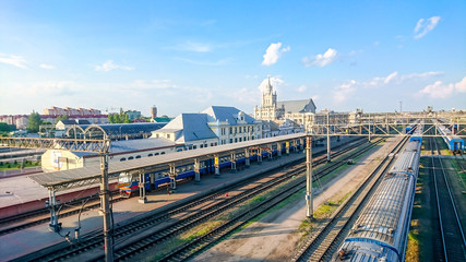 Fototapeta premium sunset and train station Brest City of Belarus