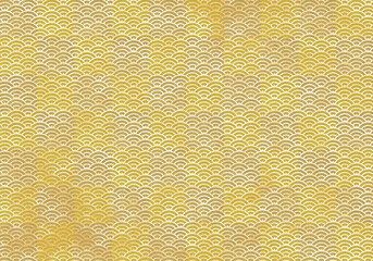 背景：青海波 市松模様 波 海 市松 伝統 和風 和柄 図案 壁紙 テクスチャー 金 屏風