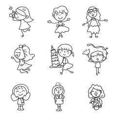 children illustration hand drawing vector happy kids girls happiness concept abstract cartoon character