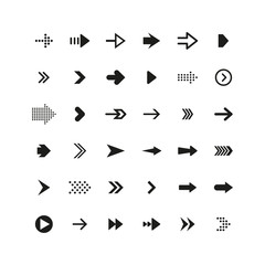 Set of black arrows. Collection of different styles. Vector illustration.