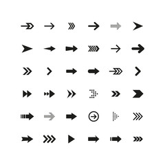 Set of black arrows. Collection of different styles. Vector illustration.