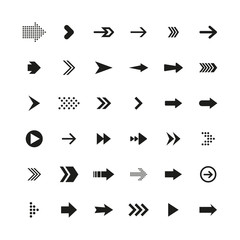 Set of black arrows. Collection of different styles. Vector illustration.