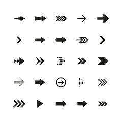 Set of black arrows. Collection of different styles. Vector illustration.