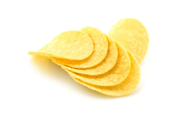 Fototapeta na wymiar potato chips on white background.