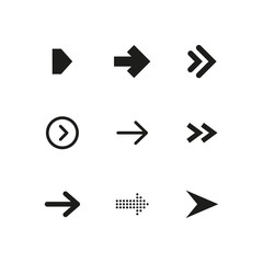 Set of black arrows. Collection of different styles. Vector illustration.