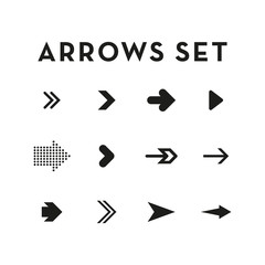 Set of black arrows. Collection of different styles. Vector illustration.