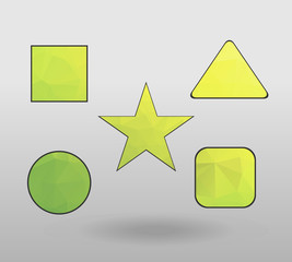 Polygonal geometric figures. Set of design elements with square, Circle, rectangle, star, triangle shape. colorful shape in modern polygonal crystal style on white background.