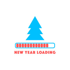 Fototapeta na wymiar Vector illustration New Year loading, Christmas tree in flat style, loading scale