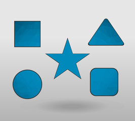 Polygonal geometric figures. Set of design elements with square, Circle, rectangle, star, triangle shape. colorful shape in modern polygonal crystal style on white background.