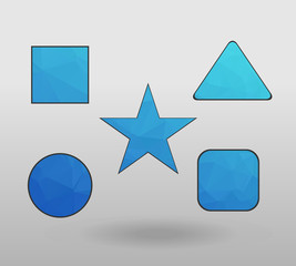 Polygonal geometric figures. Set of design elements with square, Circle, rectangle, star, triangle shape. colorful shape in modern polygonal crystal style on white background.