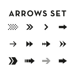 Set of black arrows. Collection of different styles. Vector illustration.