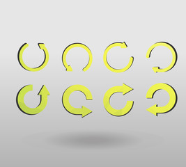 Arrow refresh icon reload sign set with polygonal triangles style. colorful arrow shape in modern polygonal crystal style on white background.