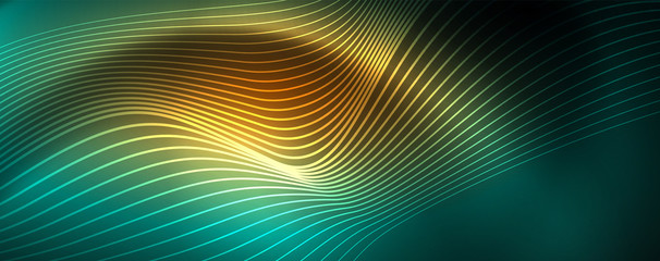 Shiny neon vector wave line abstract background, motion concept