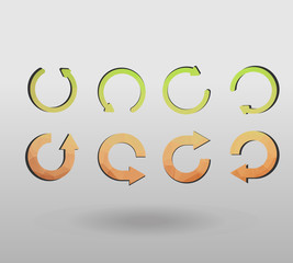 Arrow refresh icon reload sign set with polygonal triangles style. colorful arrow shape in modern polygonal crystal style on white background.