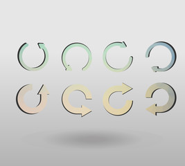 Arrow refresh icon reload sign set with polygonal triangles style. colorful arrow shape in modern polygonal crystal style on white background.