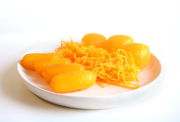 golden threads or foi thong or dessert made from egg yolks or Golden Egg strips or Swing blonded-hair