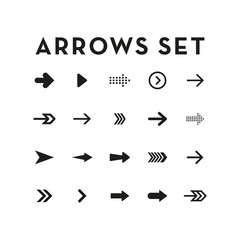 Set of black arrows. Collection of different styles. Vector illustration.