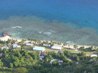 Traditional fijian village and its reed seen from above