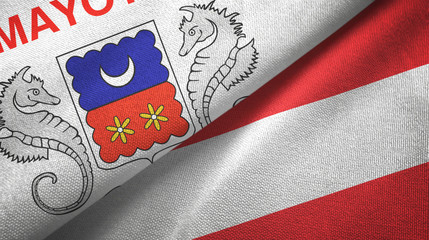 Mayotte and Austria two flags textile cloth, fabric texture