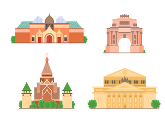 Moscow sights vector illustration set