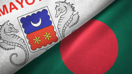 Mayotte and Bangladesh two flags textile cloth, fabric texture
