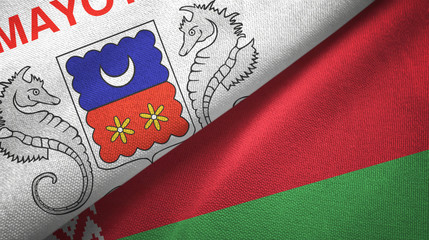 Mayotte and Belarus two flags textile cloth, fabric texture