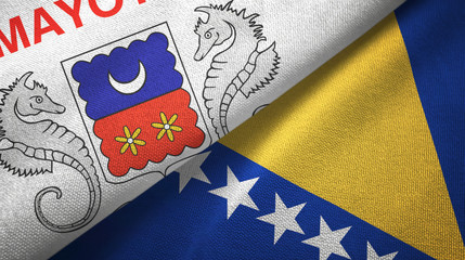 Mayotte and Bosnia and Herzegovina two flags textile cloth, fabric texture