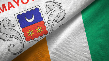 Mayotte and Cote d'Ivoire Ivory coast two flags textile fabric texture