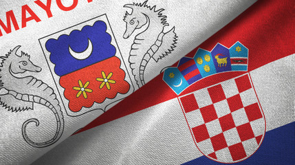 Mayotte and Croatia two flags textile cloth, fabric texture
