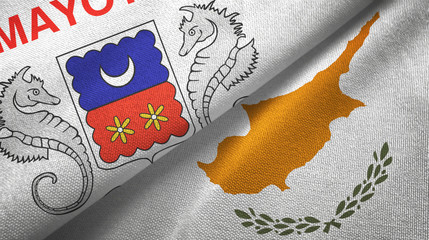 Mayotte and Cyprus two flags textile cloth, fabric texture