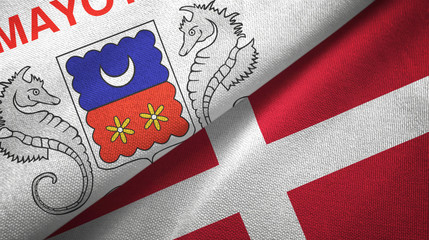 Mayotte and Denmark two flags textile cloth, fabric texture