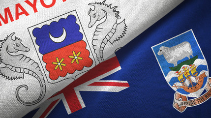 Fototapeta premium Mayotte and Falkland Islands two flags textile cloth, fabric texture