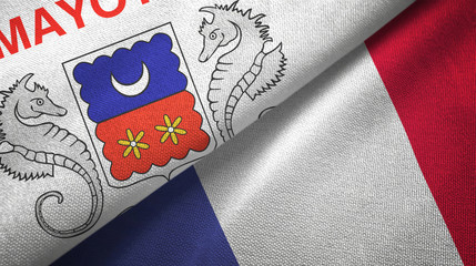 Mayotte and France two flags textile cloth, fabric texture