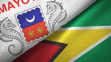 Mayotte and Guyana two flags textile cloth, fabric texture
