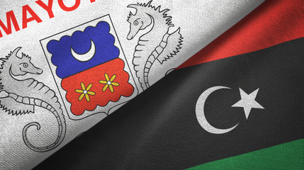 Mayotte and Libya two flags textile cloth, fabric texture
