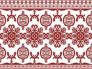 Bashkir national ornament. Seamless red vector embroidery pattern.
