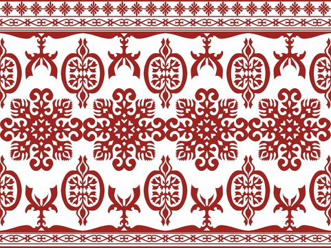 Bashkir national ornament. Seamless red vector embroidery pattern.