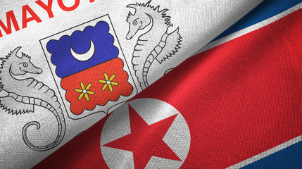 Mayotte and North Korea two flags textile cloth, fabric texture